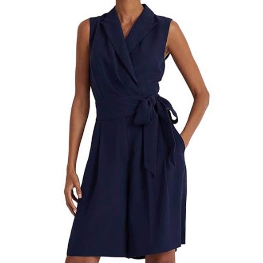 Lauren Ralph Lauren Belted Georgette‎ Sleeveless Romper